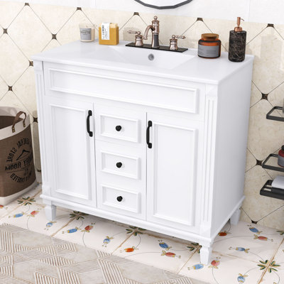 Eesah Wood Single Bathroom Vanity with Sink Top, Cabinet and Multi-Functional Storage Drawers
