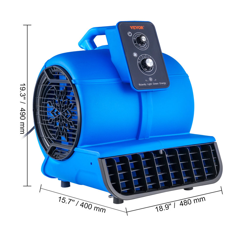 Ventilateur de ventilateur VEVOR, sécheuse à tapis 1/2 HP 2600 CFM pour le refroidissement et la ventilation, aérotherme portatif avec 4 angles de soufflage et minuterie