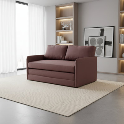 Modern Fabric Upholstered Loveseat Sleeper, Contemporary Brown Convertible Sofa Bed for Living Room