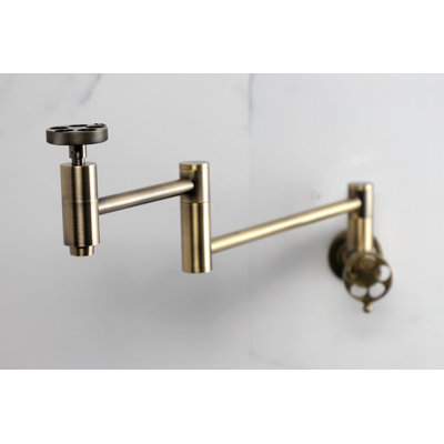 Kingston Brass Wendell Two-Handle 1-Hole Wall Mount Pot Filler Faucet with Knurled Handle