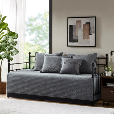 Grey Reversible Plaid Daybed Cover - 6 Pieces Comprising Cover, 17-inch Drop , Shams, And Decorative Pillow Cotton Blend Filling Include 3 1 , Microfiber,
