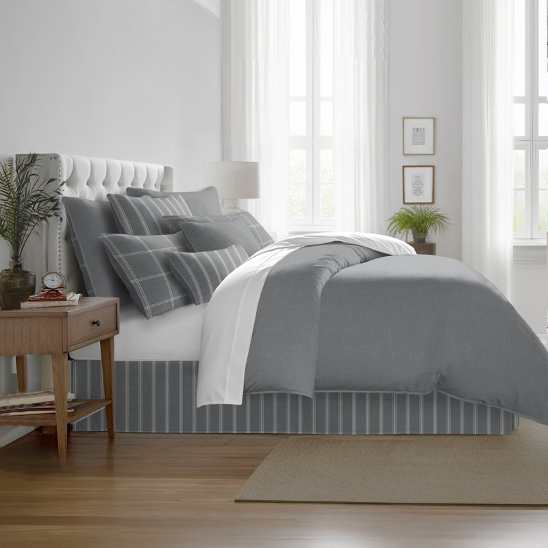 Shay Solid Gray Cotton Comforter Set  8 Piece, King Comforter + 7 Additional Pieces