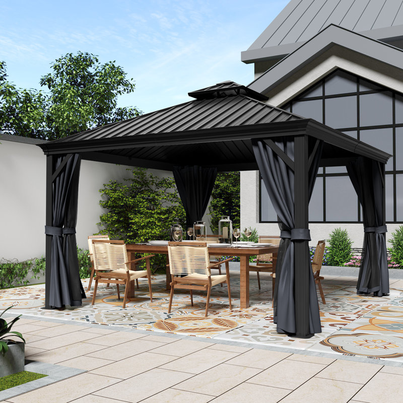 Aluminum Patio Gazebo, Black, Black, 12' W x 12' D