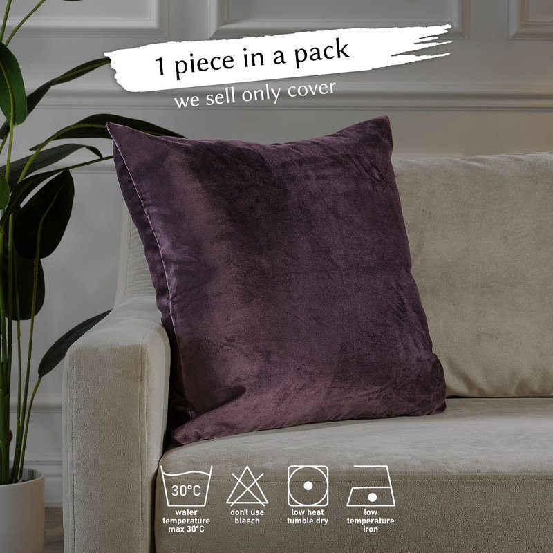 Matte Velvet Cushion Cover - 1 Pc, 61cm x 61cm, Purple Taupe