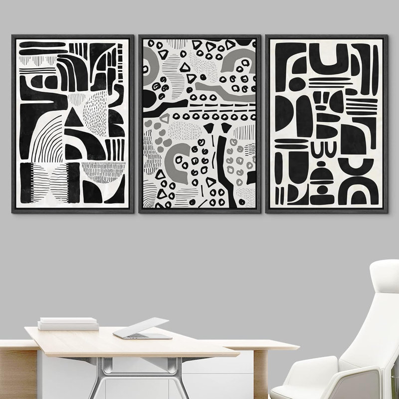 Mid Century Shape 3 - Pieces, 24" H x 48" W, Black
