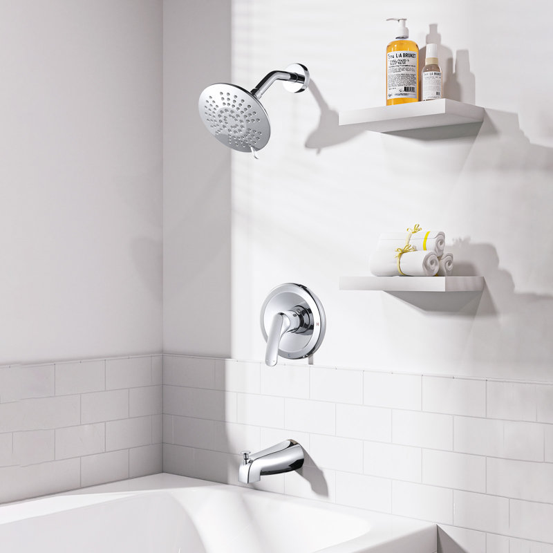 Single Handle Shower Faucet With Tub Spout, Shower Faucet Set with Shower Head, Polished Chrome