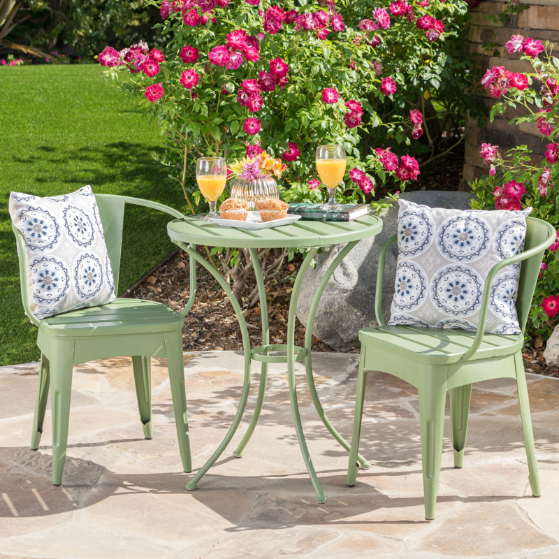 Ensemble de bistro 3 pièces en métal, extérieur, fer et eau, siège de 23,95 po, table haute, 16,25 po de profondeur, thermolaqué, 30 po et 18 po
