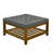 Upholstered Coffee Table Tufted Linen Large Square Ottoman With Beech Wood Shelf And Frame, Oversized Footrest Ottoman