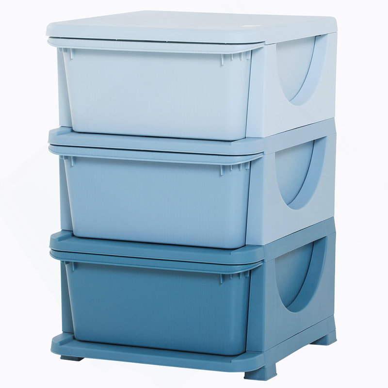 Unité de rangement pour commode à 3 niveaux avec tiroirs et coffre à jouets pour chambre d'enfant, Bleu
