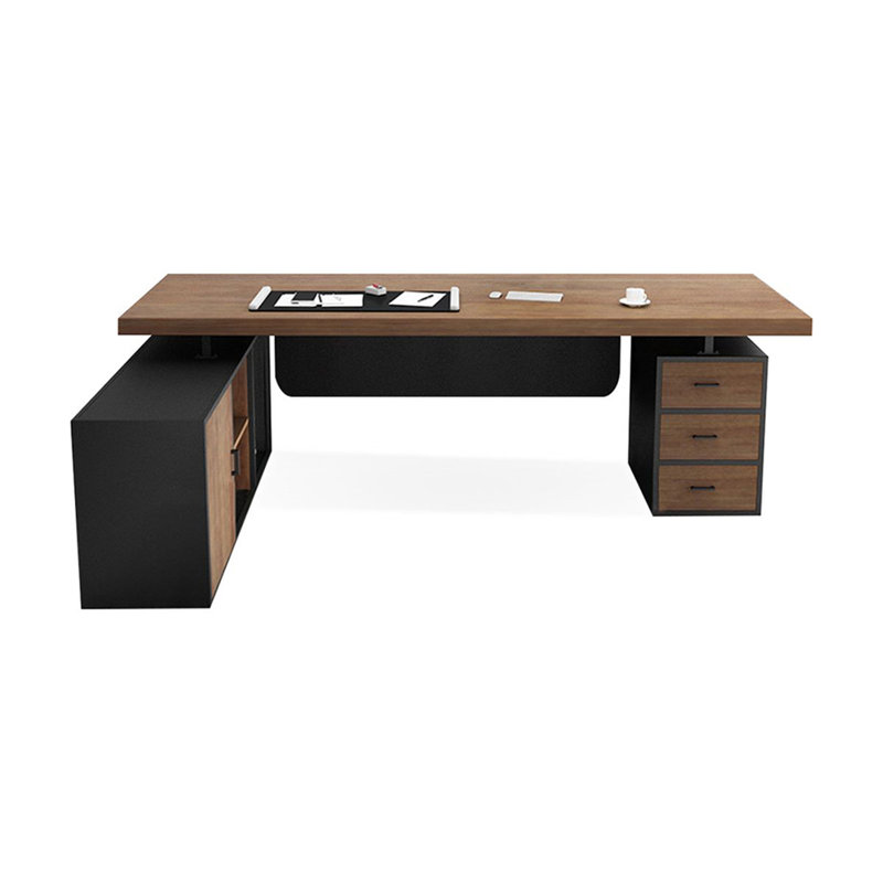 Brown L-Shaped Solid Wood with 3 drawers Executive Desk