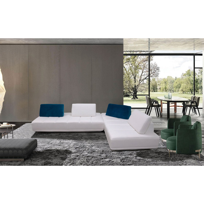 Canapé modulaire en chenille symétrique de 131 po de largeur Slade, Bleu / blanc chenille