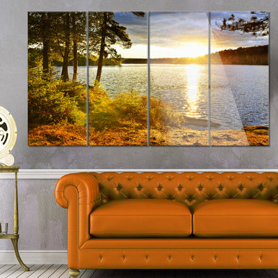 « belle vue of coucher de soleil par rapport au lake », ensemble de 4 reproductions de photos sur métal