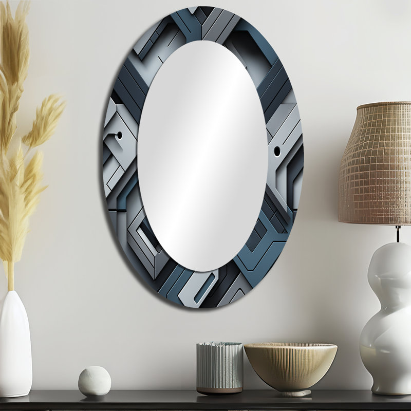 Décoration de miroir géométrique ovale gris, H 36 po x l 24 po