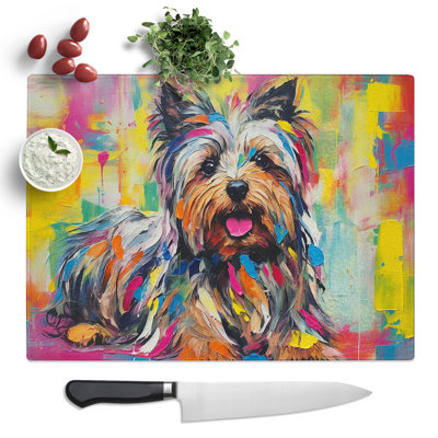 Yorkshire Terrier Gestural  Glass Chopping Board