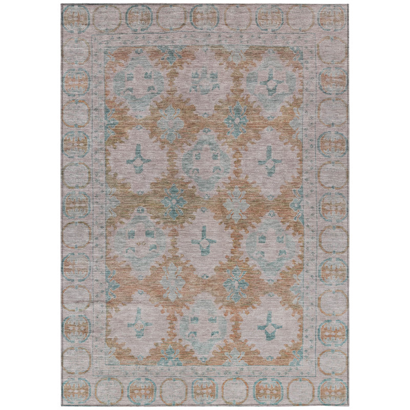 Machine Washable Indoor/Outdoor Xhevrie Terracotta Rug, Rectangle 5' x 7'6"
