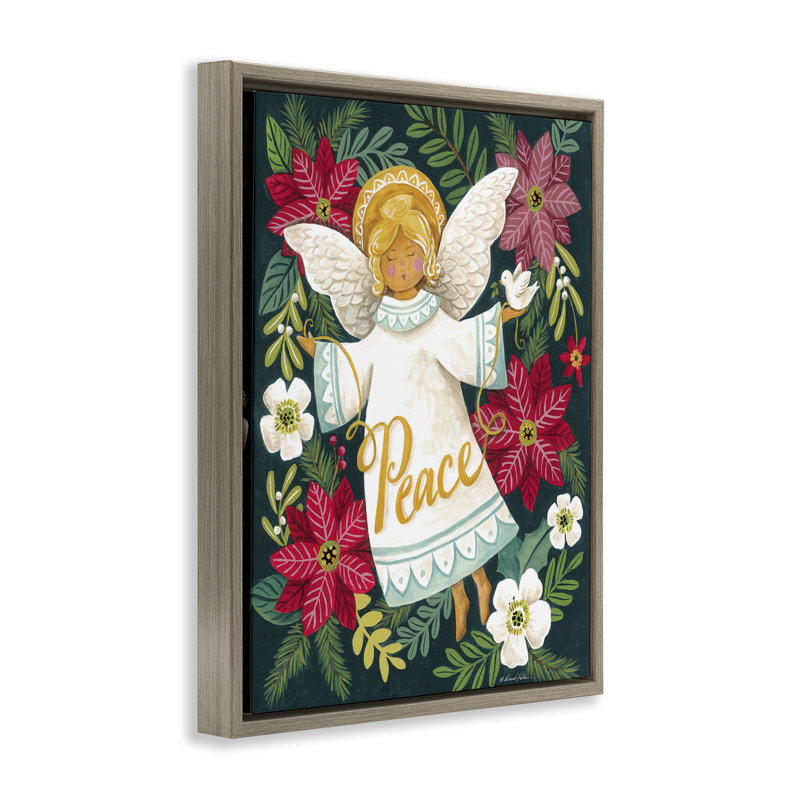 Ange avec cadre flottant Peace and Botanicals, design par Diane Kater, H 21 po x l 17 po, Cadre flottant orme Montalcino