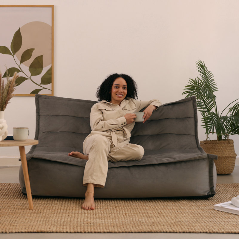 icon Kota  Velvet Sofa Bean Bag, Olive Green, Charcoal Grey