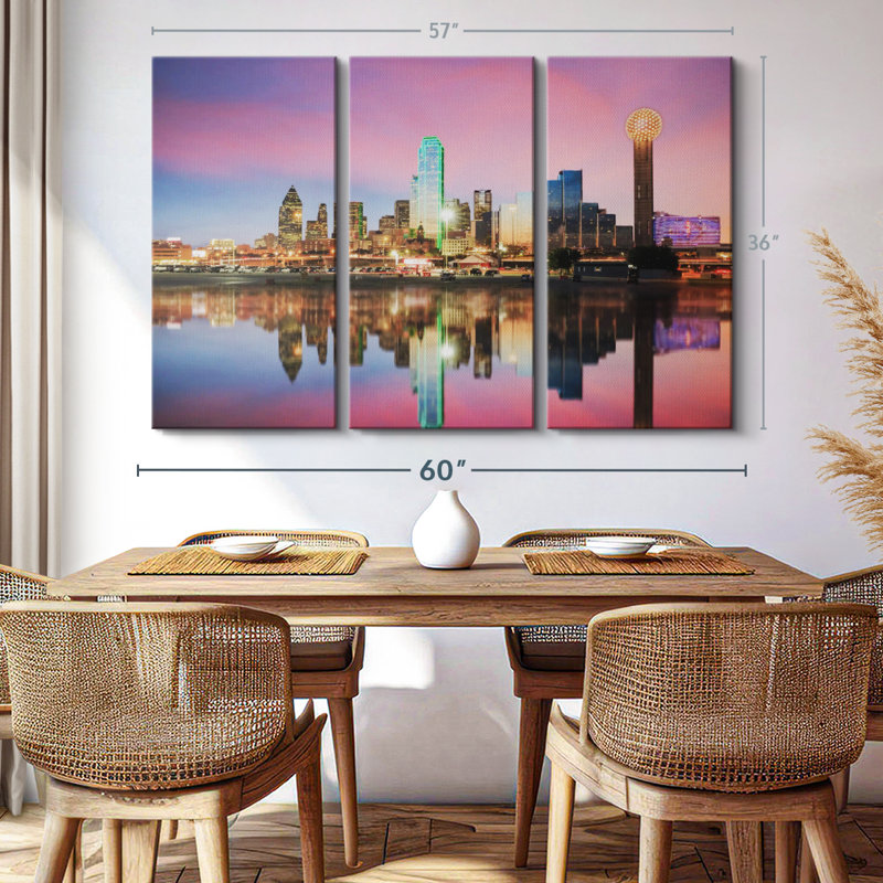 «Amazing Dallas Skyline», 3 pièces, H 36 po x l 57 po 