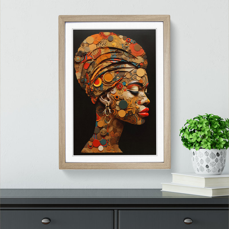 African Woman Neo-Plasticism - Framed Print, Oak, 64cm H x 46cm W x 2cm D