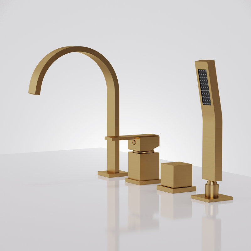 Robinet de baignoire romaine à fixation sur le comptoir avec inverseur et douche à main, Or brossé