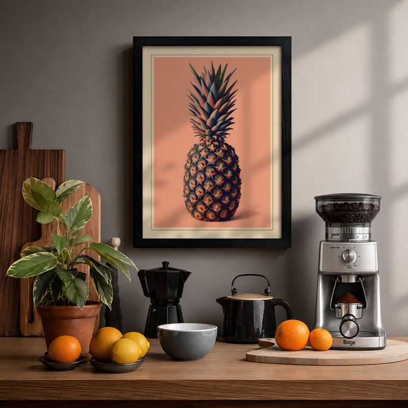 Centered Pineapple Minimalist - Framed Print, A2 - 59.4 x 42.0 cm, Black