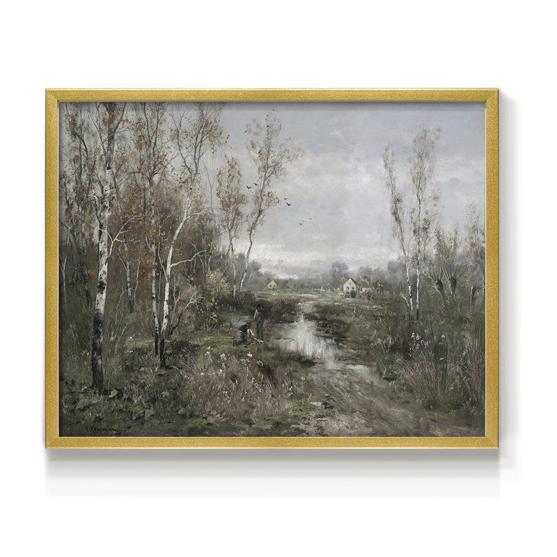 Paysages rétro-D - impression encadrée - réaménageable, H 22 po x l 28 po, Or