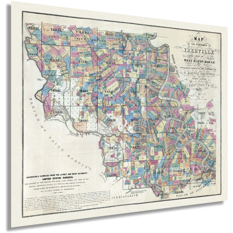 HISTORIC PRINTS Vintage 1883 West Baton Rouge Louisiana Map On Paper Print