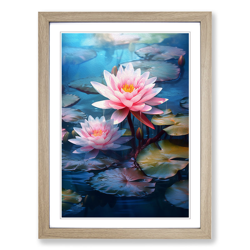 Water Lily Digital Art - Framed Print, 46cm H x 34cm W, Oak Framed