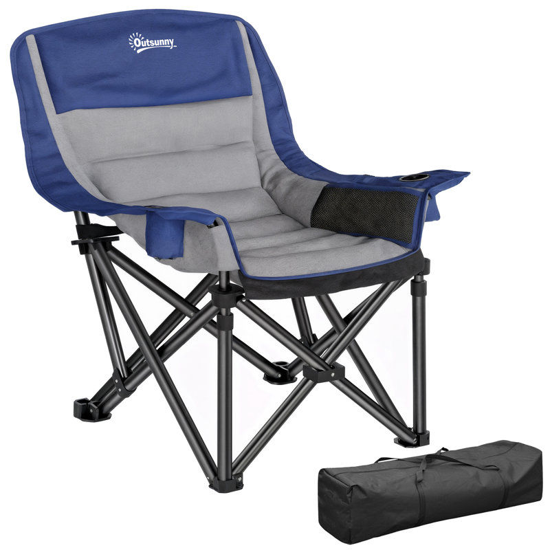 Padded Camping Chair for Adults, Portable Folding Camping Chair with Side Pockets, Cup Holders, and Carry Bag, Outdoor Camp Chair for Backyard, Fishing, and Sports, Light Gray