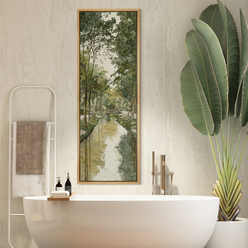 «Peaceful Forest Canal with Sunlit Trees», reproduction d'art sur toile encadrée, Naturel, H 60 po x l 20 po x P 1,5 po