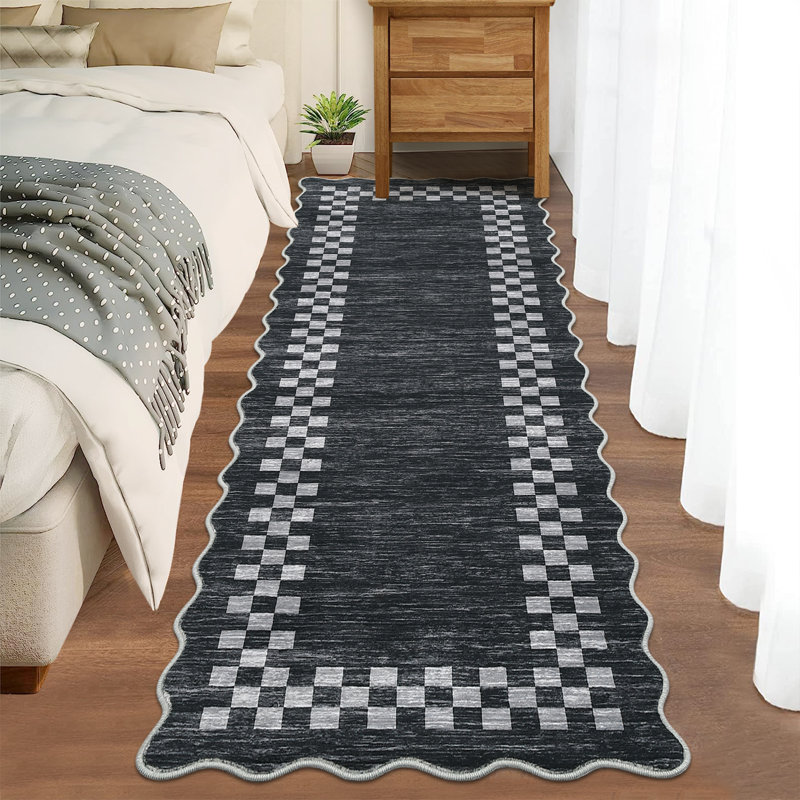 Scalloped Area Rugs Modern Bordered Accent Carpet,Non-Slip Floor Cover,Stain-Resistant Indoor Mat for Bedroom,Kitchen,Living Room