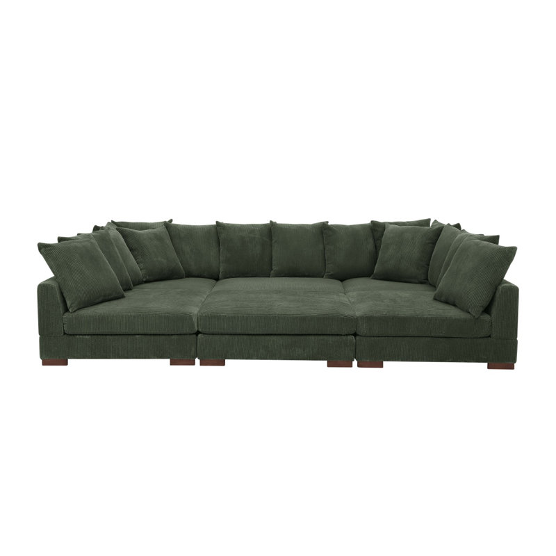 Large Seating Corduroy Modular Sleeper Sectional, Dark Green Corduroy