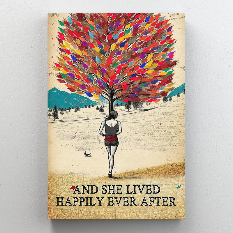 «And She Lived Happily Ever After» - 1 pièce rectangulaire et elle a survécu à la vie - 1 pièce, reproduction d'art graphique sur toile tendue sur toile tendue