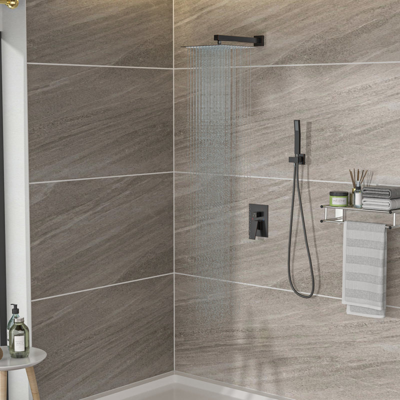Wall Mounted Square Shower System With 10 Inch Dual Head - Oil Rubber Bronze Head,, Matte Black