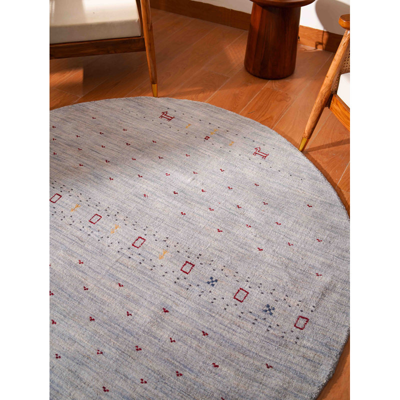 Tapis en laine nouée à la main écologique - Rond | Couleur bleu clair | Contemporain | Tapis épais antidérapant fait à la main pour salon, chambre à coucher (L00585)