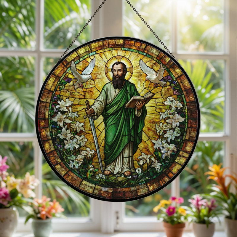 Saint Paul Stained Glass Window Panel,12"H, H 7,8 po