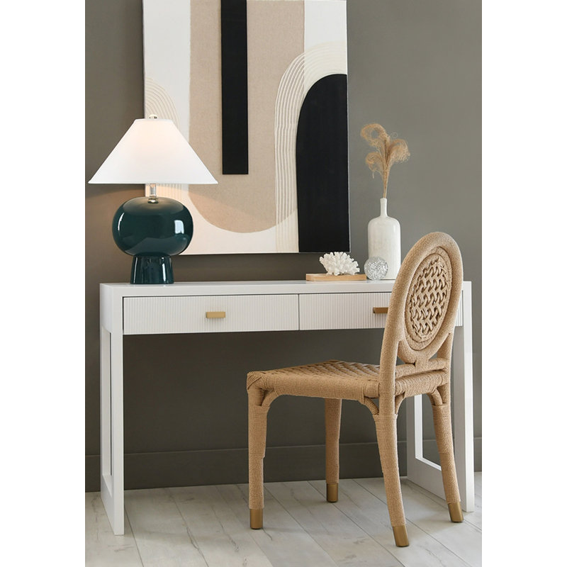 Matte White Lacquer Home Office Desk with Two Drawers