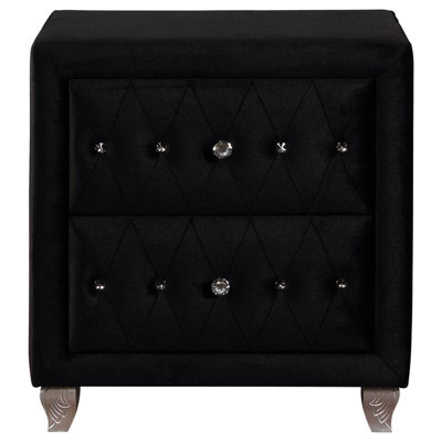 Glam Style 1Pc Nightstand Button Tufted Full Upholstered Frame Acrylic Buttons Black Finish Bedroom Furniture