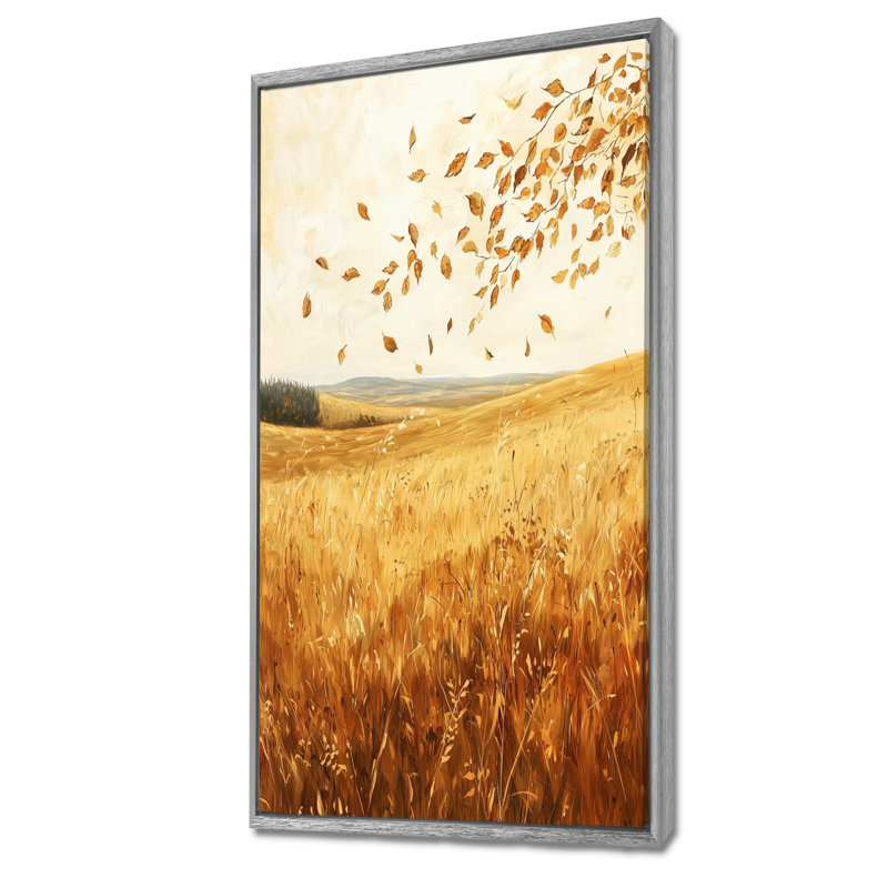 Jena Windy Meadow Prairie Leaves V - feuilles, impressions sur toile, H 60 po x l 28 po, Reproduction avec cadre flottant