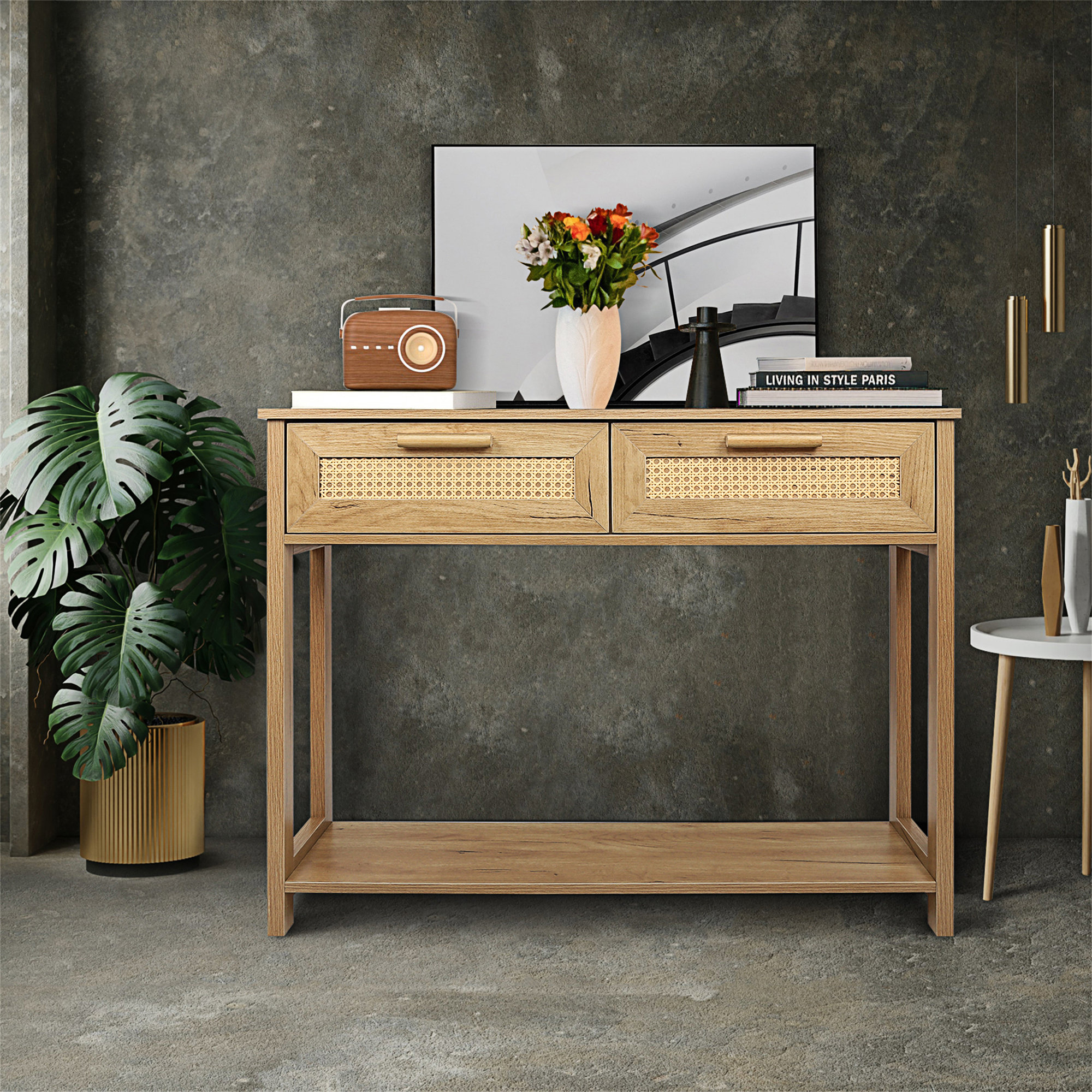 Table Console D'entrée En Bois Avec Tiroir - Meuble Rangement Pour Salon, Couloir Ou Chambre - 2