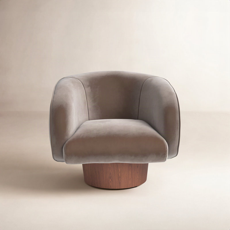 Idella Dalli 85.09Cm Wide Velvet Swivel Barrel Chair, Grey, Brown
