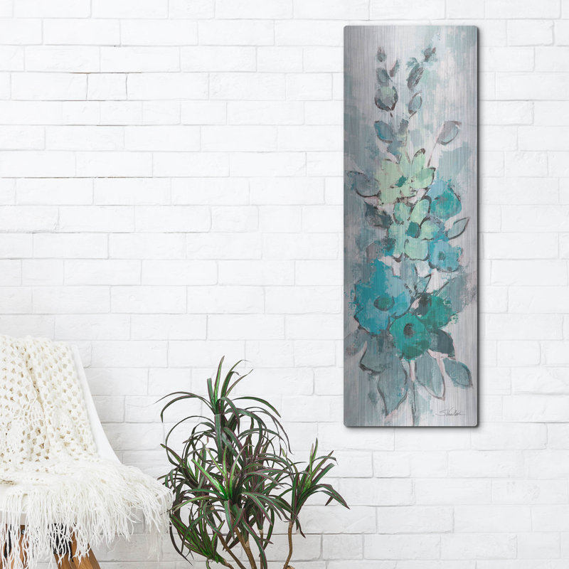  «Loose Bouquet Of Flowers 1 Blue Grey» par Silvia Vassileva, art mural en métal, 16 po x 48 po