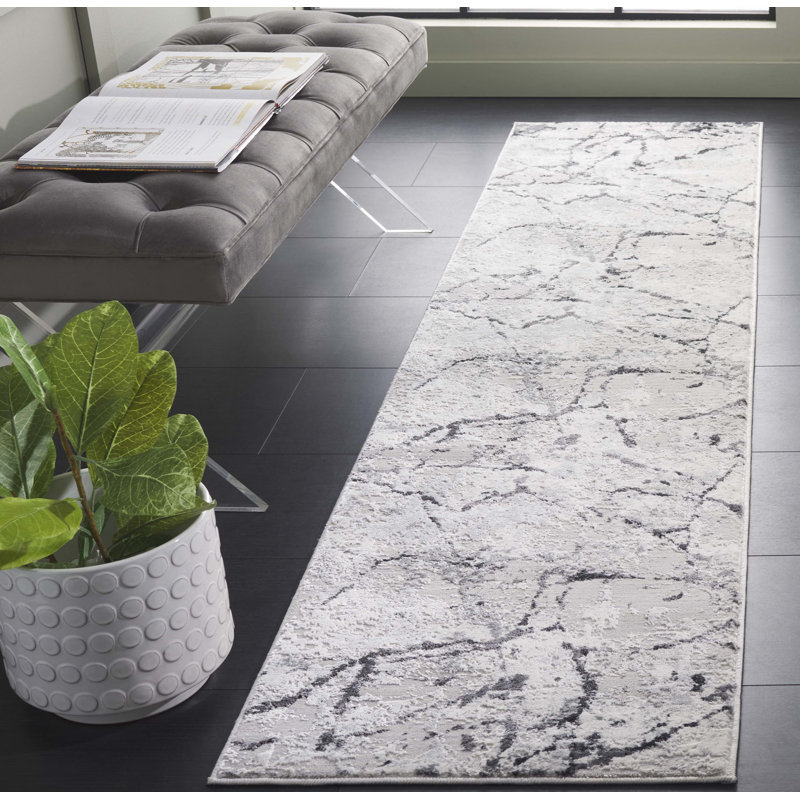 Tapis gris / ivoire foncé Hanna 116, Tapis de couloir 2 pi x 8 pi