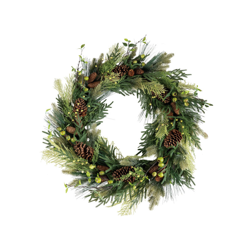 Couronne de verdure et de baies artificielles avec des brindilles