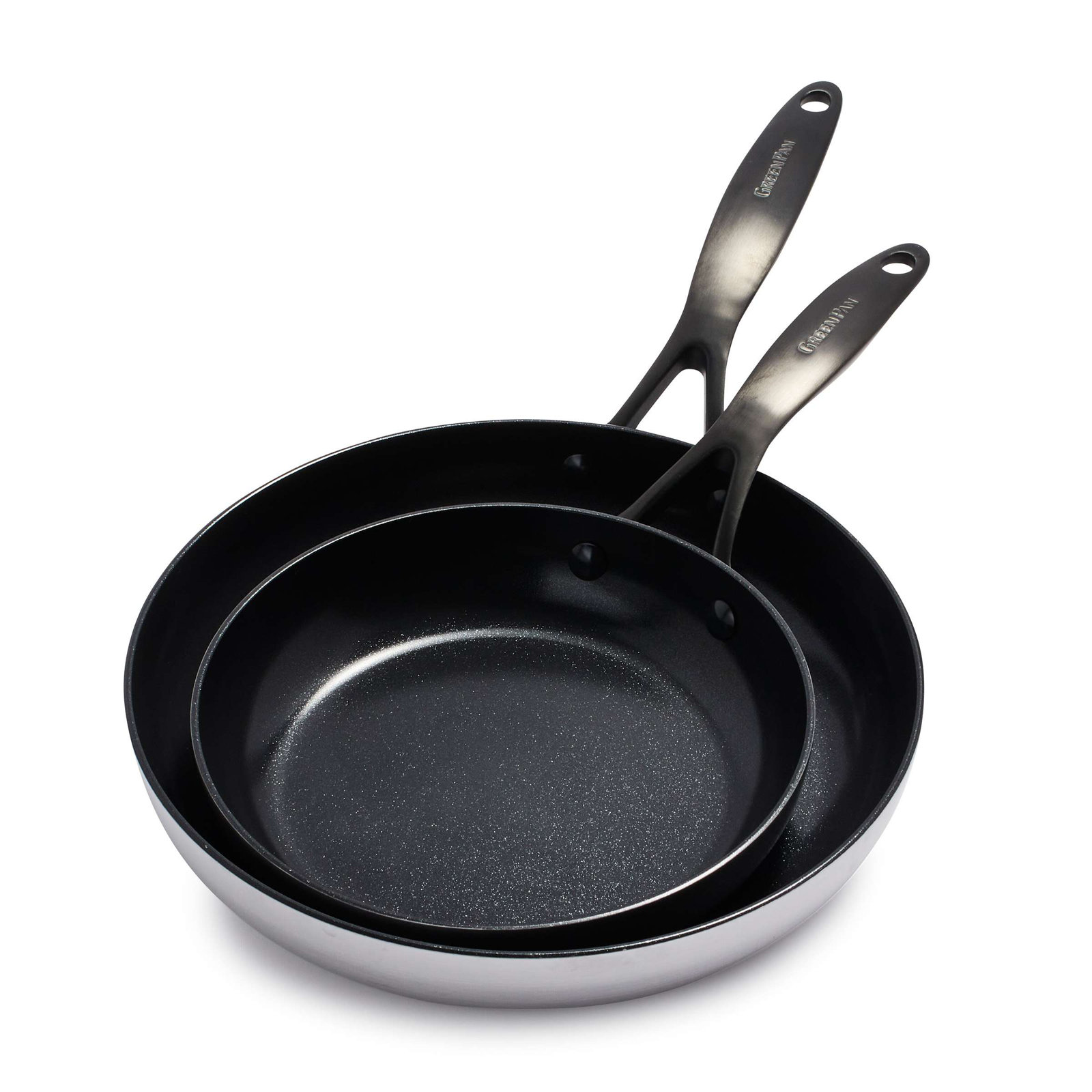 GreenPan Venice Pro Noir Tri-Ply Stainless Steel Healthy Ceramic Nonstick 8" and 10" Frying Pan Skillet Set