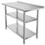Table de travail en acier inoxydable, table de préparation des aliments de 24 x 48 pouces avec 2 tablettes et dosseret, poste de travail de cuisine commerciale, table de travail utilitaire en métal robuste, pour l'extérieur du garage de l'hôtel