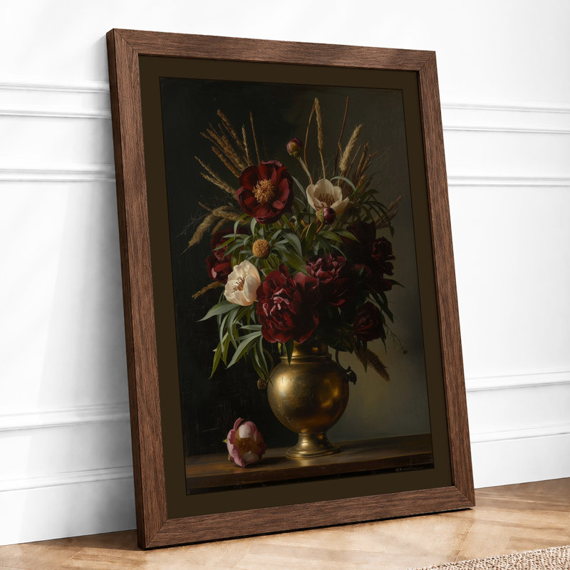 Flowers in Gold Botanical - Framed Print, A4 - 29.7 x 21.0 cm, Walnut