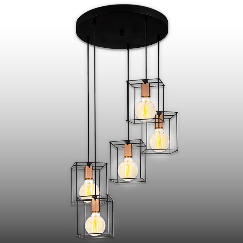 Luminaire suspendu cage en métal 5 lumières