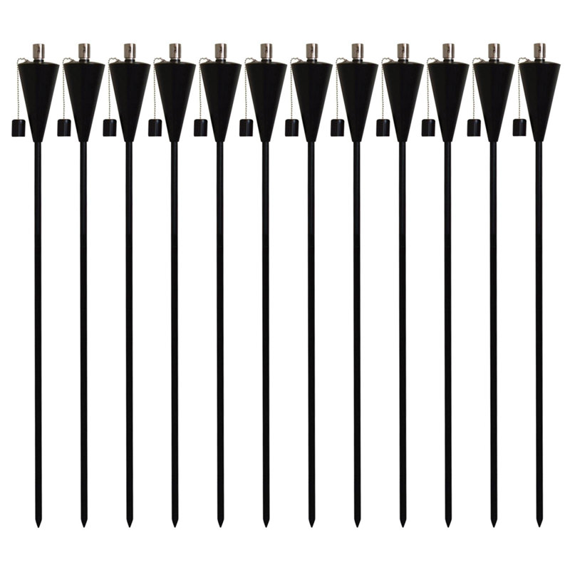 Harbour Housewares - 12x Garden Flame Torches - Metal Cone Design, Black, 146cm H x 9cm W x 9cm D
