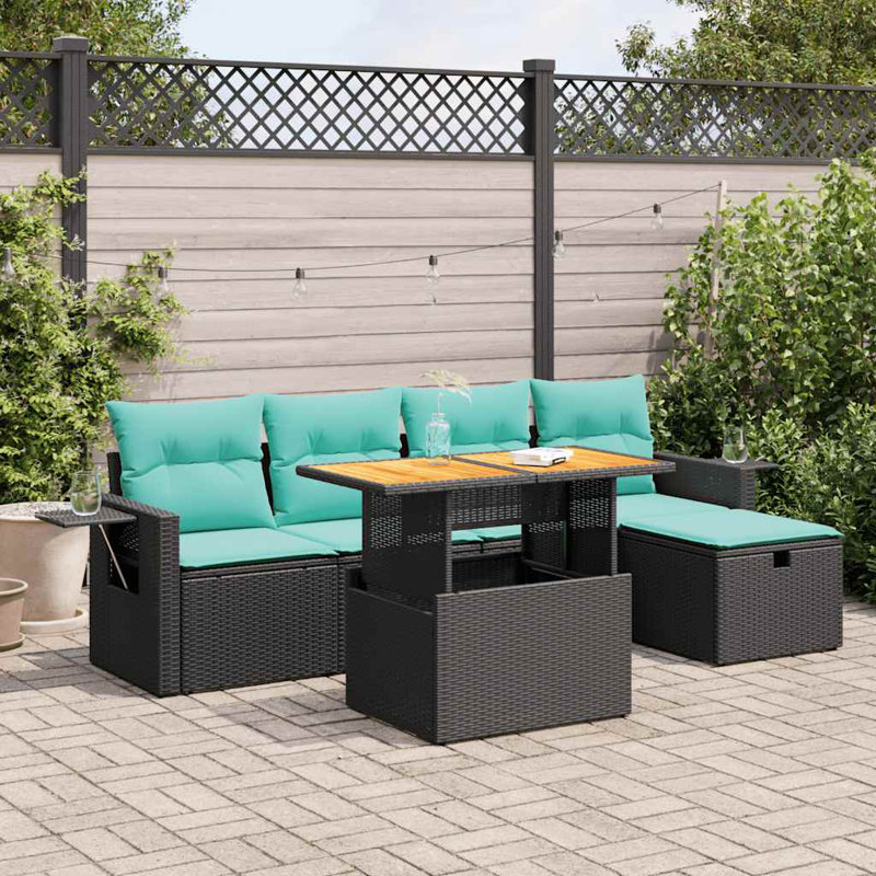  Ensemble de canapé de patio 6 pièces avec coussins en rotin polyacacia